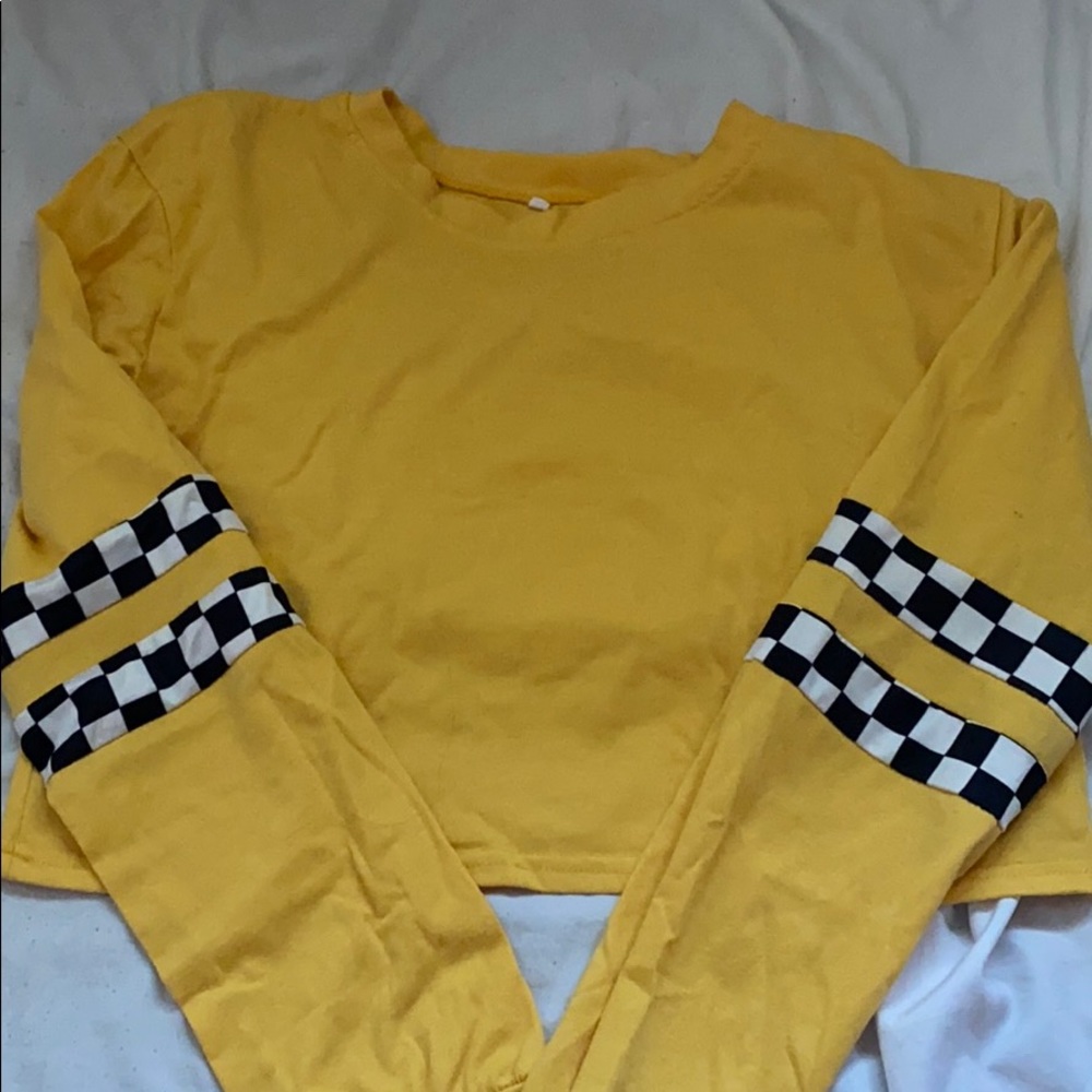 Yellow Checkered Long Sleeve Crop Top!